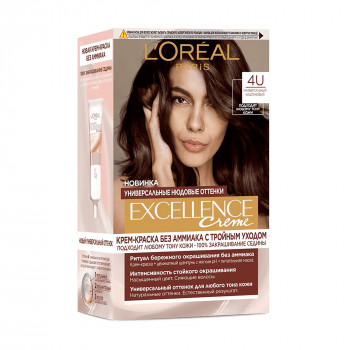 Стійка безаміачна крем-фарба для волосся L'Oreal Paris Excellence Creme Universal Nudes 4U Універсальний каштановий, 192 мл