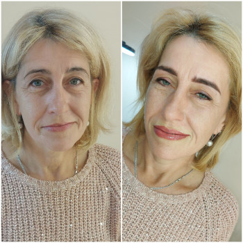 Фото ДО та ПІСЛЯ. Відразу три зони. Пудрове напилення брів, стрілка з розтушовкою та акварельний про...