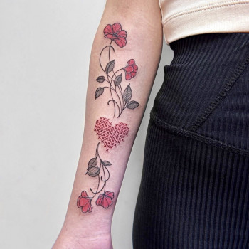 Тату сердце мак патриотическая, фото - Тату мастер Лана