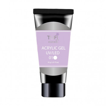 Акрил-гель для нігтів Tufi Profi Premium Acrylic Gel UV/LED, 01 Білий сніг, 30 г