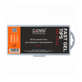 М'які гелеві тіпси для швидкого нарощування Canni Oval Clear Fast Gel Tips, 240 шт