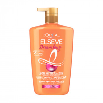 Відновлювальний шампунь L’Oreal Paris Elseve Dream Long для довгого пошкодженого волосся, з рослинним кератином та рициновою олією, 1 л