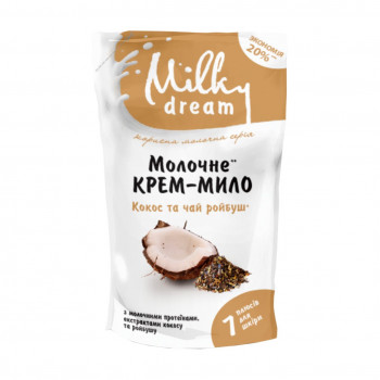 Рідке крем-мило Milky Dream Кокос та ройбуш, з молочним протеїном, екстрактами кокосу та ройбушу, 1 л (дойпак)