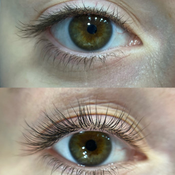 Ламинирование ресниц до (верхние фото) и после (нижнее фото)
 