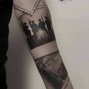 Тату мужские на руке воин, фото - Тату салон Galun Tattoo Studio