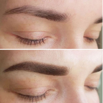 пудрові брови до та після процедури.