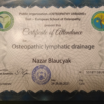 Фото з портфоліо фахівця Назар Блауцяк (остеопат, Стрий)