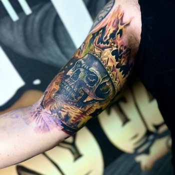 Тату для хлопців череп кольорові, фото - Тату майстер Ігор Лавренюк