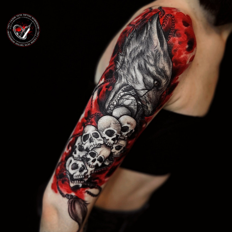 Мужские волк рукав, фото - Тату салон Teta Tattoo