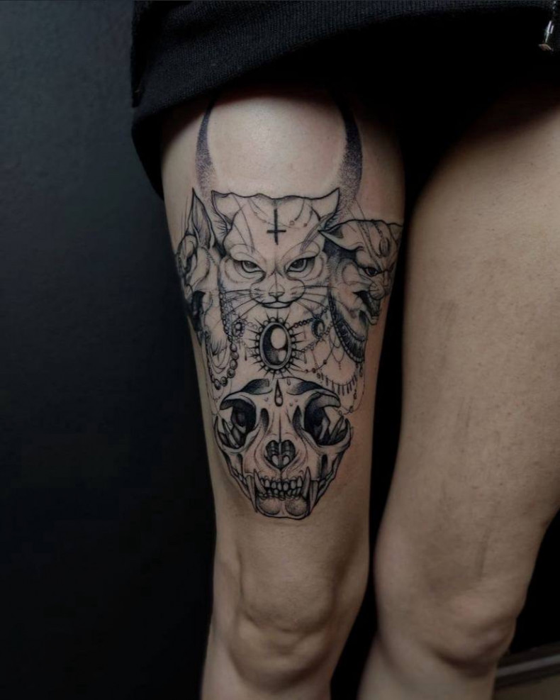 Женские череп черно-белые, фото - Тату салон T4N Professional Tattoo Studio