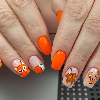 Манікюр з малюнком помаранчевий листочками, фото - Майстер манікюру Олена Кузнецова