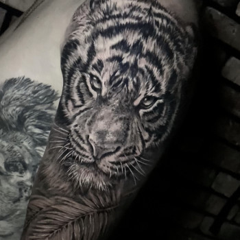 Тату мужские на плече тигр, фото - Тату салон Topor Tattoo