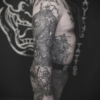 Тату мужские рукав казак, фото - Тату мастер Алина Котробай