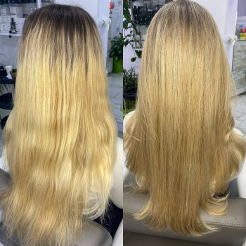 Фарбування відросшого корення+тонування довжини
 