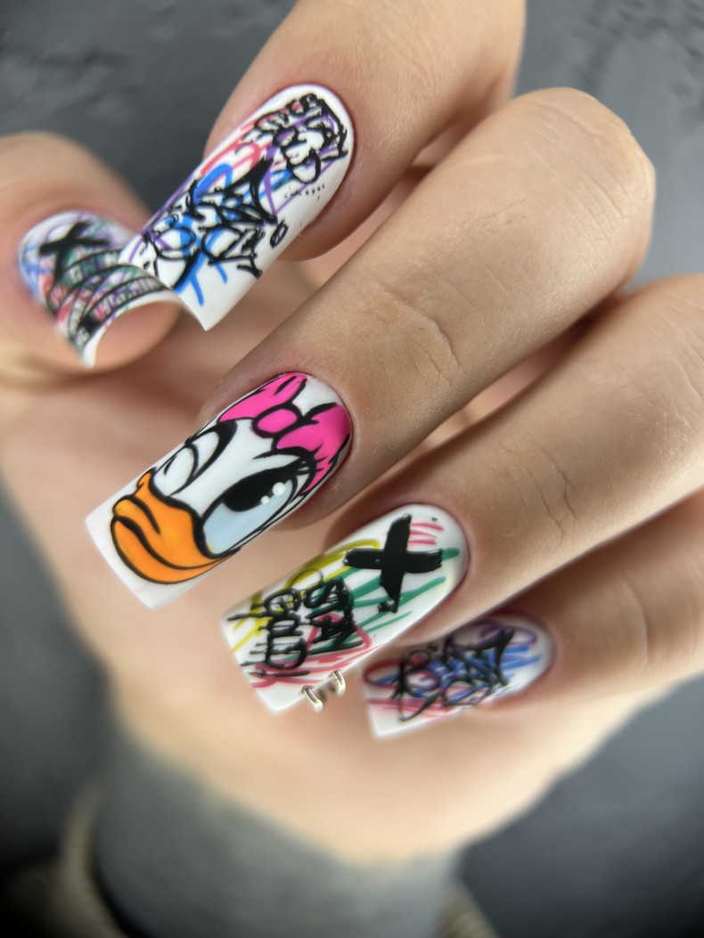 Маникюр с рисунком на длинные ногти квадратные, фото - Студия красоты Moxito Beauty Studio