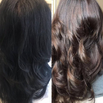 Вихід з чорного кольору зі збереженням якості волосся за авторською методикою.
