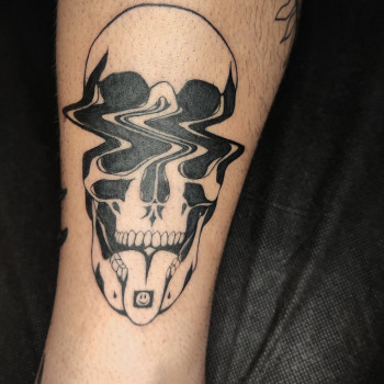 Тату череп абстракция чб тату, фото - Тату мастер Виктория Матеренко