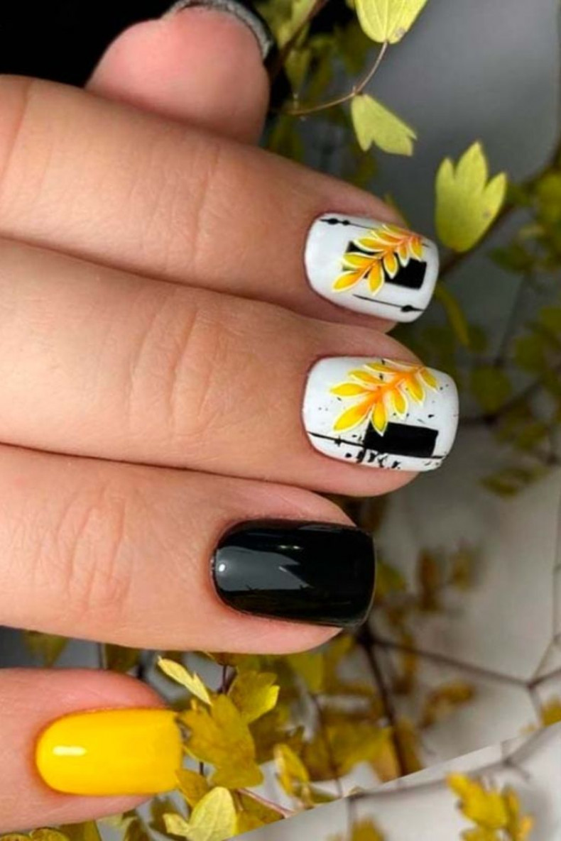 Манікюр на короткі нігті чорний жовтий, фото - Майстер манікюру Надія Кац