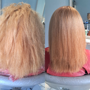 Зруйноване домашнім знебарвленням волосся врятує тільки ножиці але ботокс, керотин. (Реконструкція)...