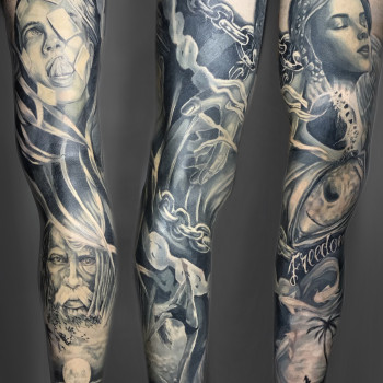 Тату рукав дівчина ланцюг, фото - Тату майстер Максим Ньюскуленко