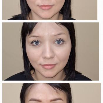 Пудрове напилення брів. Фото 1- як клієнт малювала собі, фото 2- природні брови, фото 3 - відразу пі...