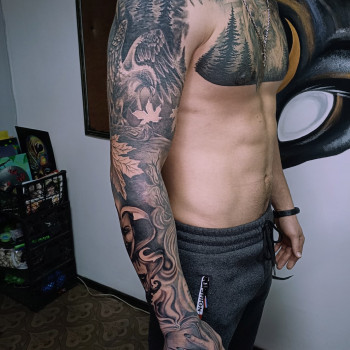 Тату для хлопців рукав лист, фото - Тату майстер Анастасія Заворотна