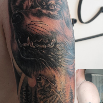   вовк # тату на плечі # чоловічі тату₴ перекриття тату