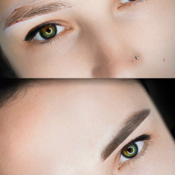 Перманентний макіяж брів у пудровій техніці. 
Одразу після процедури