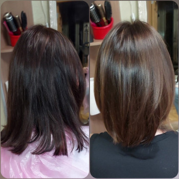 Колорирование, сложное окрашивание волос, окраивание седины, окрашивпние волос, стрижка волос средне...