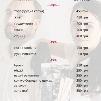 Прайс на послуги чоловічої воскової депіляції.