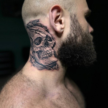 Тату для хлопців на шиї череп, фото - Тату салон Pain Street Tattoo