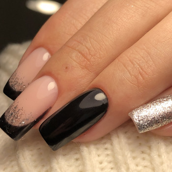 черный маникюр, маникюр с серебром