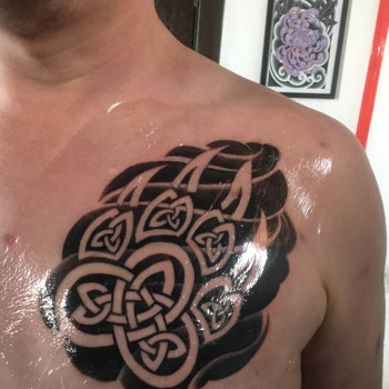 грудь,ЧБ,архаичній символизм з вкрапленям японии.
Застосування загоючоі плівки