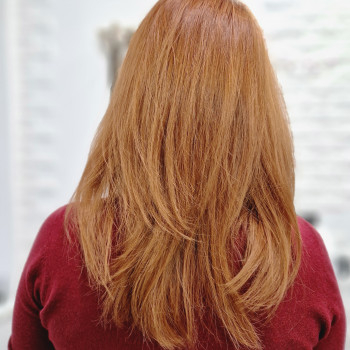 Окрашивание в карамельный оттенок для 70% седины