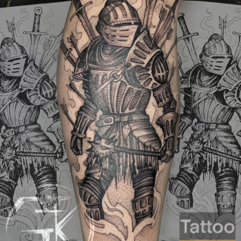 Тату мужские на руке рыцарь, фото - Тату салон Tattoo hub