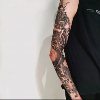 Тату мужские рукав японские, фото - Тату мастер Павлина Хан