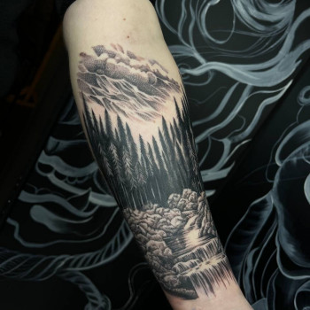 Тату для хлопців на передпліччі гори, фото - Тату салон VeAn