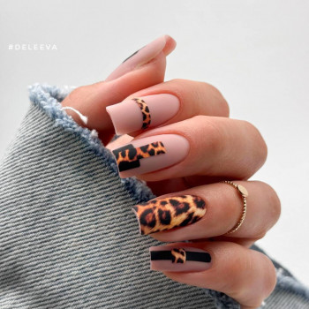 Матовый маникюр тигровый коричневый, фото - Салон красоты #Deleeva