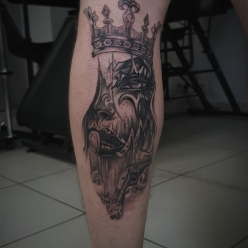 Тату мужские на ноге девушка, фото - Тату мастер Ірина Собко