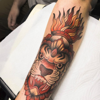 Тату кольорові тигр олд скул, фото - Тату салон TimeLine