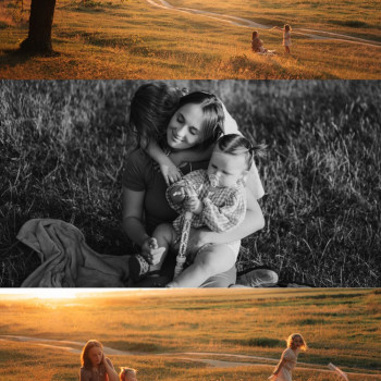 Сімейна фотосесія на заході сонечка. Мама та донечки