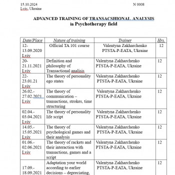 Навчання В ТА( психотерапевт)
