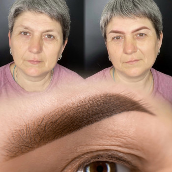 Ніжне пудрове напилення брів на віковій шкірі