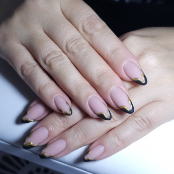 Французский маникюр черный наращивание ногтей, фото - Салон красоты Marlen