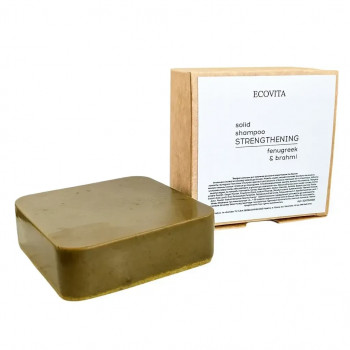 Твердий шампунь для зміцнення волосся з брахмі та пажитником Solid shampoo strengthening fenugreek & brahmi Ecovita