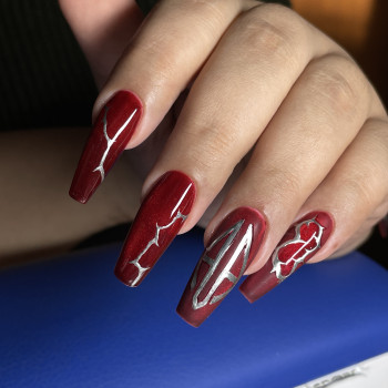 Бордовый маникюр с серебром балерина, фото - Мастер маникюра Марина Пешкова