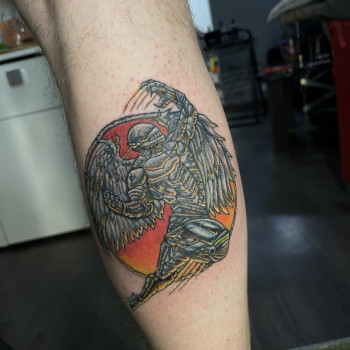 Тату Кольорове тату на нозі янгол, фото - Барбершоп Юність