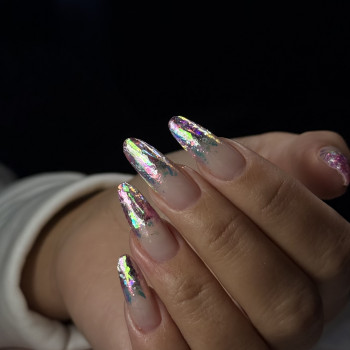 маникюр зима, маникюр с фольгой, серебристый маникюр, зимний маникюр