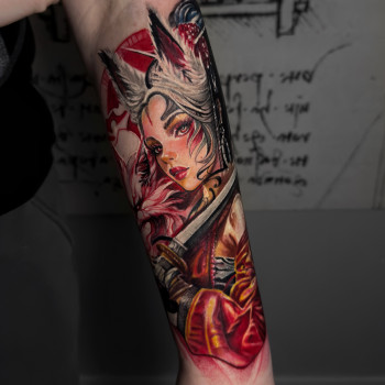 Тату на руці кольорові дівчина, фото - Тату майстер Анна Бахмат