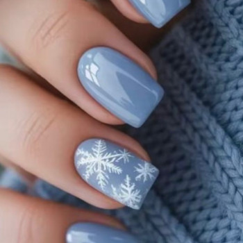 Маникюр зима голубой снежинки, фото - Салон красоты Twister